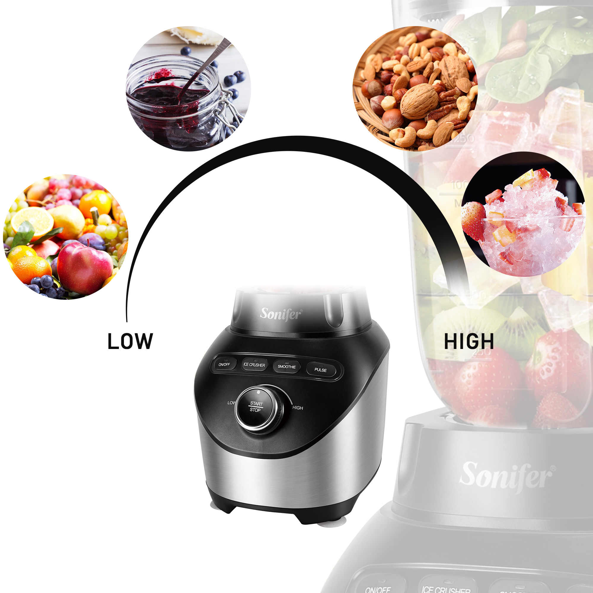 Sonifer 1000W Professional Blender with Ice Crush Function SF-8053